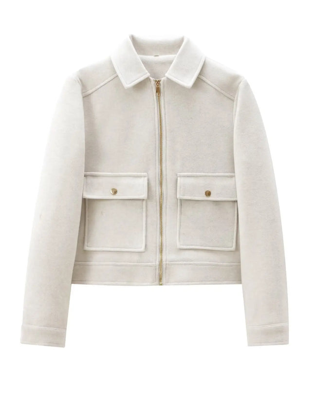 Women's Winter Zipper Jacket - Elegant Short Street Coat with Pockets