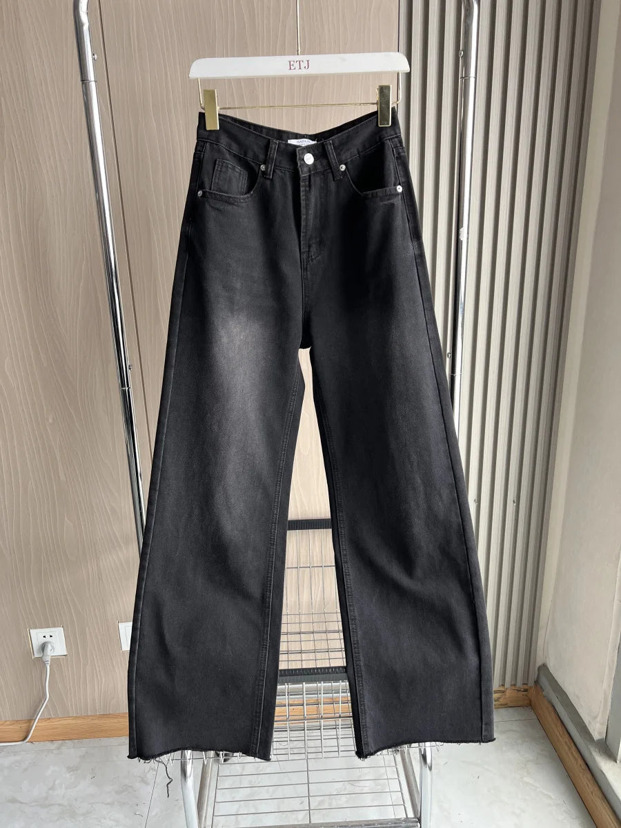 Women’s Wide-Leg High-Waist Jeans Casual Denim Pants-HighTouch