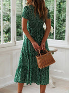 Vintage Floral Square‑Collar Puff‑Sleeve Maxi Dress with Slit-HighTouch