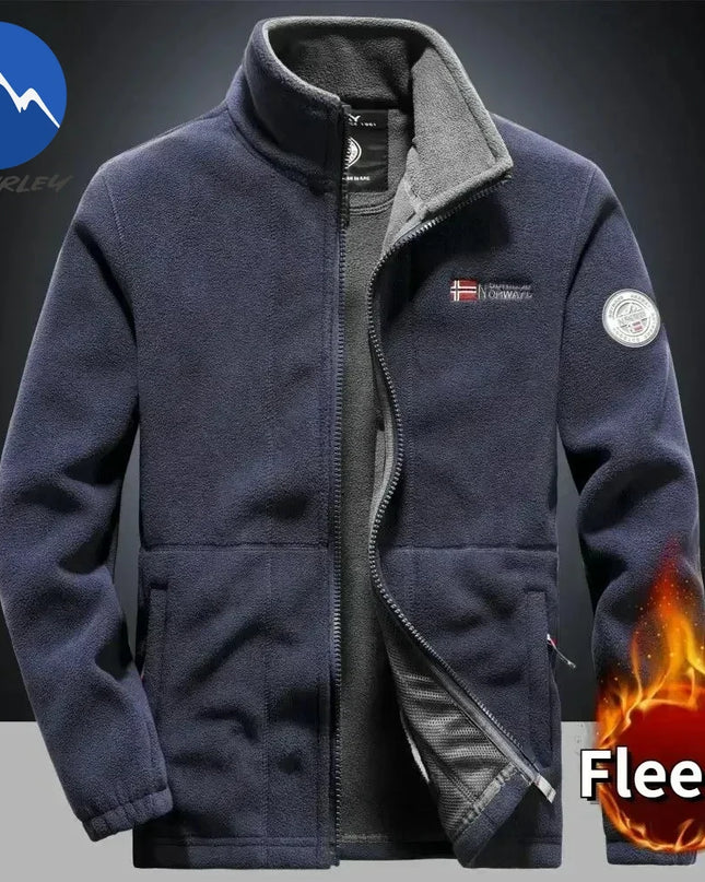 Men’s Thick Fleece Winter Jacket – Double-Pocket Hiking & Ski Outerwear
