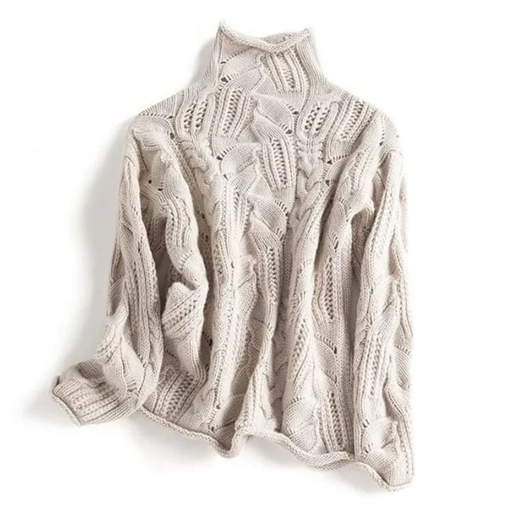 Women’s Cashmere Blend Cable Knit Sweater with High Neck