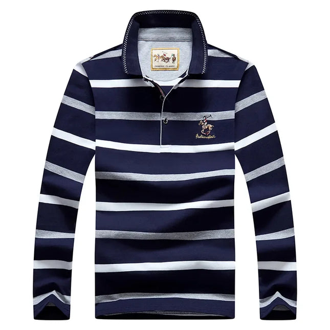 Spring Men Polo Shirt Cotton Long Sleeve Stripe Polo Shirt Men Autumn Embroidery Casual Fashion Polo Shirt Business T-shirts Men