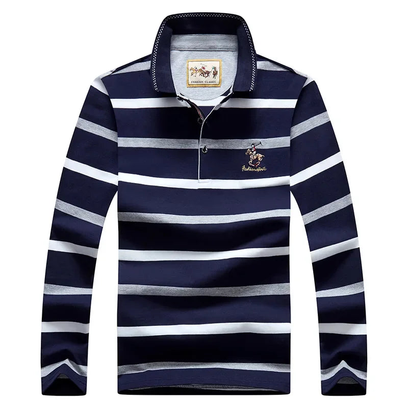 Spring Men Polo Shirt Cotton Long Sleeve Stripe Polo Shirt Men Autumn Embroidery Casual Fashion Polo Shirt Business T-shirts Men-HighTouch
