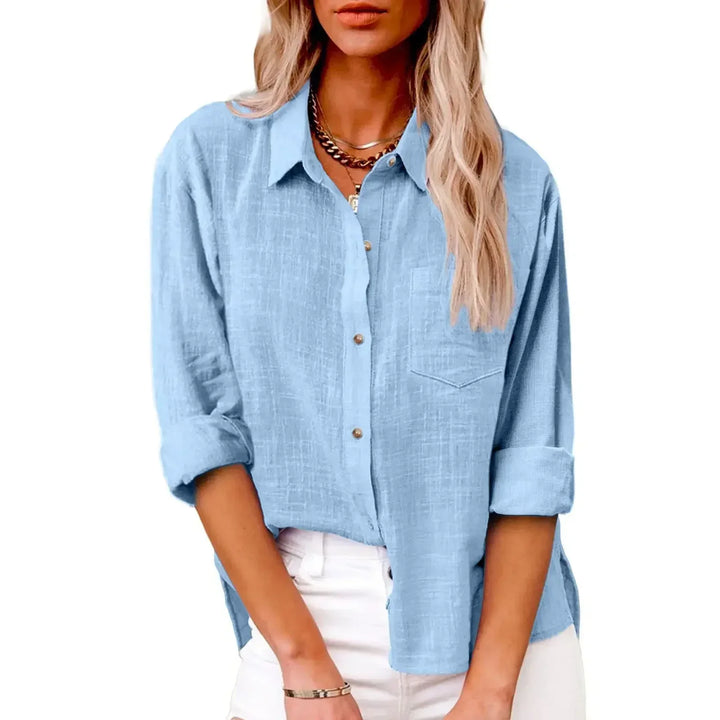Women’s Long Sleeve Cotton-Linen Shirt-HighTouch
