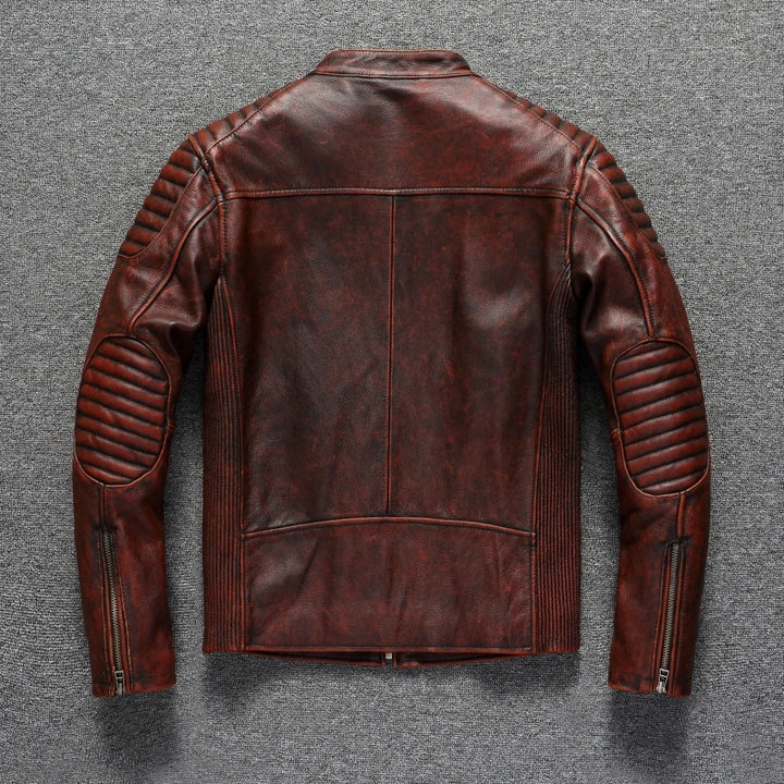 Premium Genuine Cowhide Leather Biker Jacket - Vintage Motorcycle Style, Durable & Classic-HighTouch