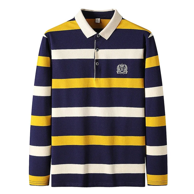 Spring Men Polo Shirt Cotton Long Sleeve Stripe Polo Shirt Men Autumn Embroidery Casual Fashion Polo Shirt Business T-shirts Men