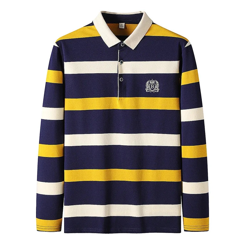 Spring Men Polo Shirt Cotton Long Sleeve Stripe Polo Shirt Men Autumn Embroidery Casual Fashion Polo Shirt Business T-shirts Men-HighTouch