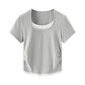 Sleek Fake Two‑Piece Cropped Tee – Slimming U‑Neck for Chic-HighTouch