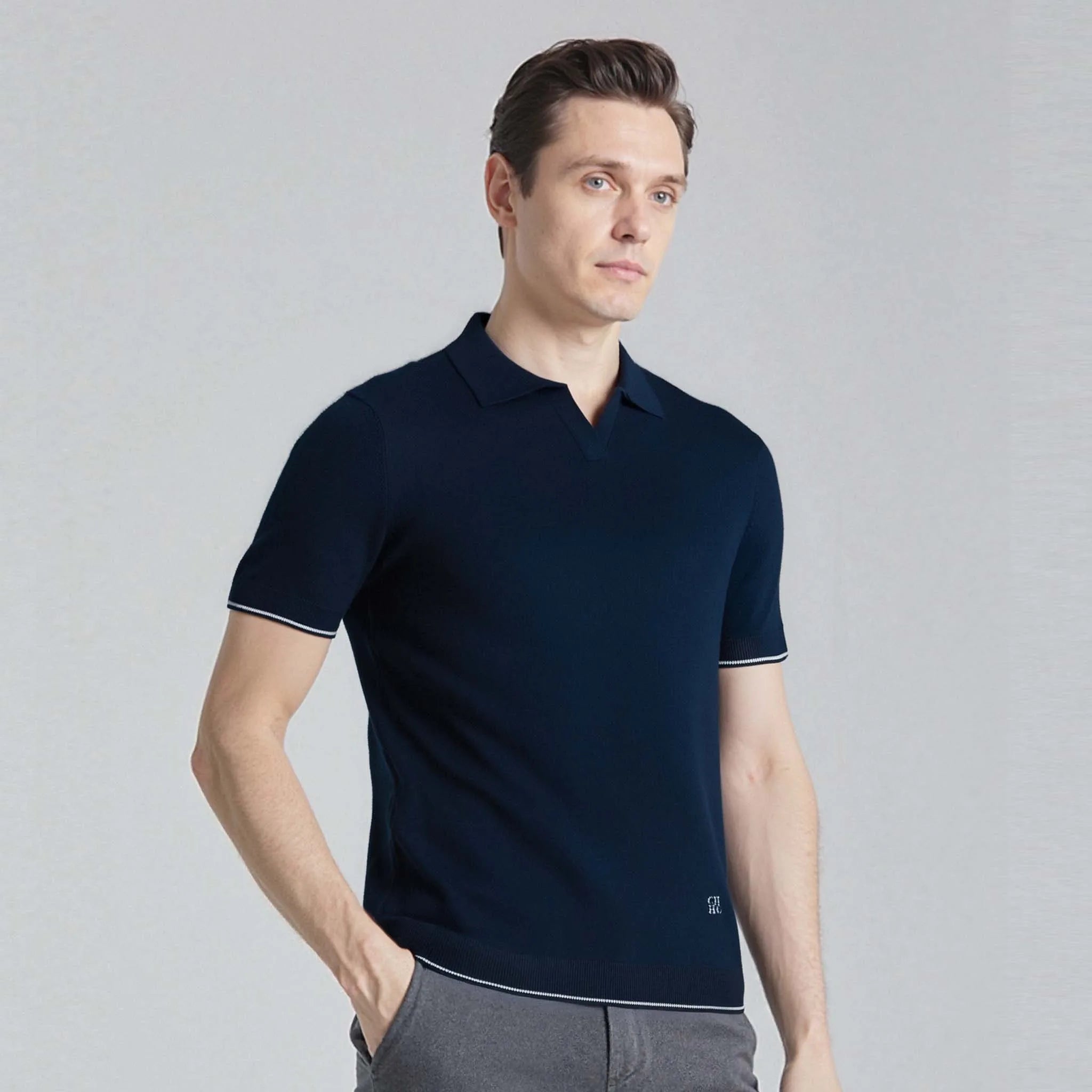 Men’s Summer Polo T-Shirt – V-Collar, Short Sleeve Casual Top-HighTouch