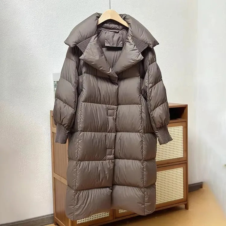 Long 90% White Duck Down Puff Parka Women-HighTouch