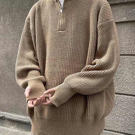 Y2K Half-Zip Stand-Up Collar Pullover Sweater Men