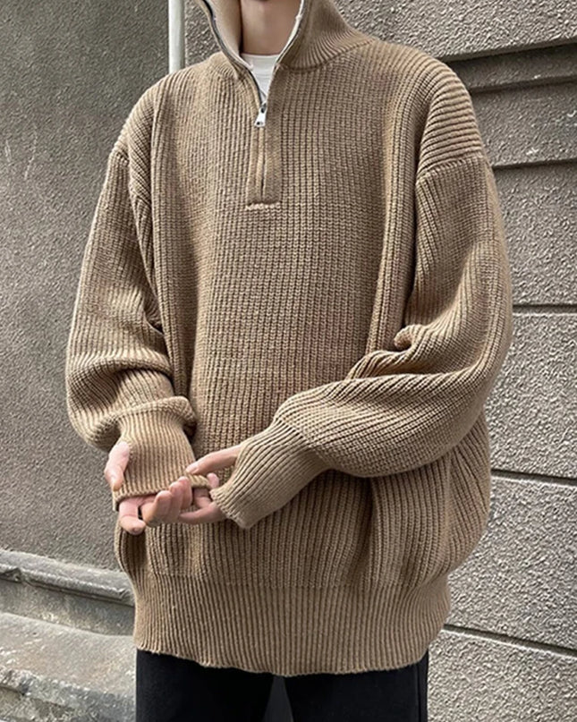 Y2K Half-Zip Stand-Up Collar Pullover Sweater Men