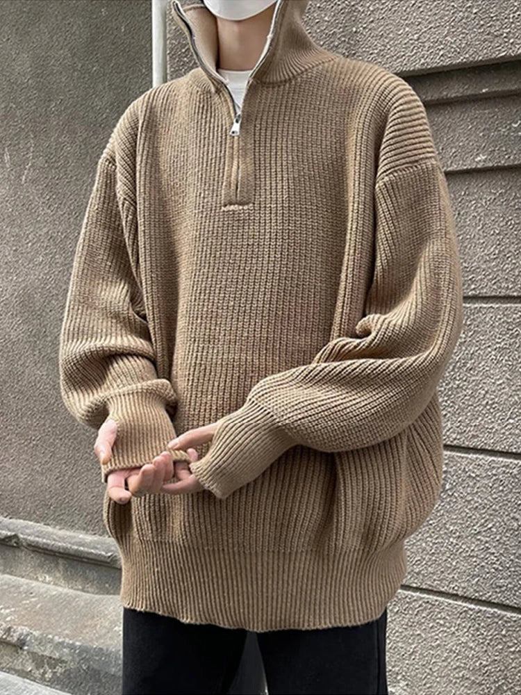Y2K Half-Zip Stand-Up Collar Pullover Sweater Men-HighTouch