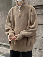 Y2K Half-Zip Stand-Up Collar Pullover Sweater Men-HighTouch