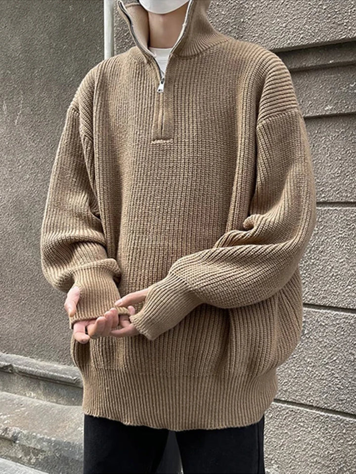 Y2K Half-Zip Stand-Up Collar Pullover Sweater Men-HighTouch
