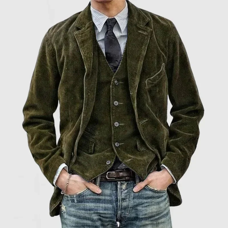 Corduroy Shoulder-Pad Jacket Men-HighTouch
