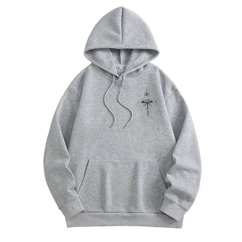 Men’s Vintage Compass Print Hoodie-HighTouch