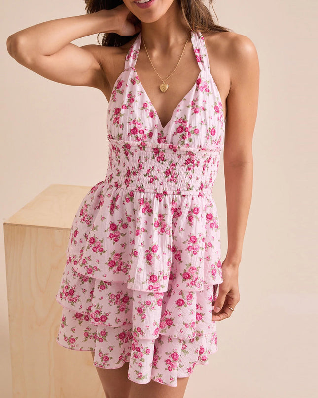 Floral Halter Ruffled Smocked Mini Dress – Sweet, Breezy & Chic