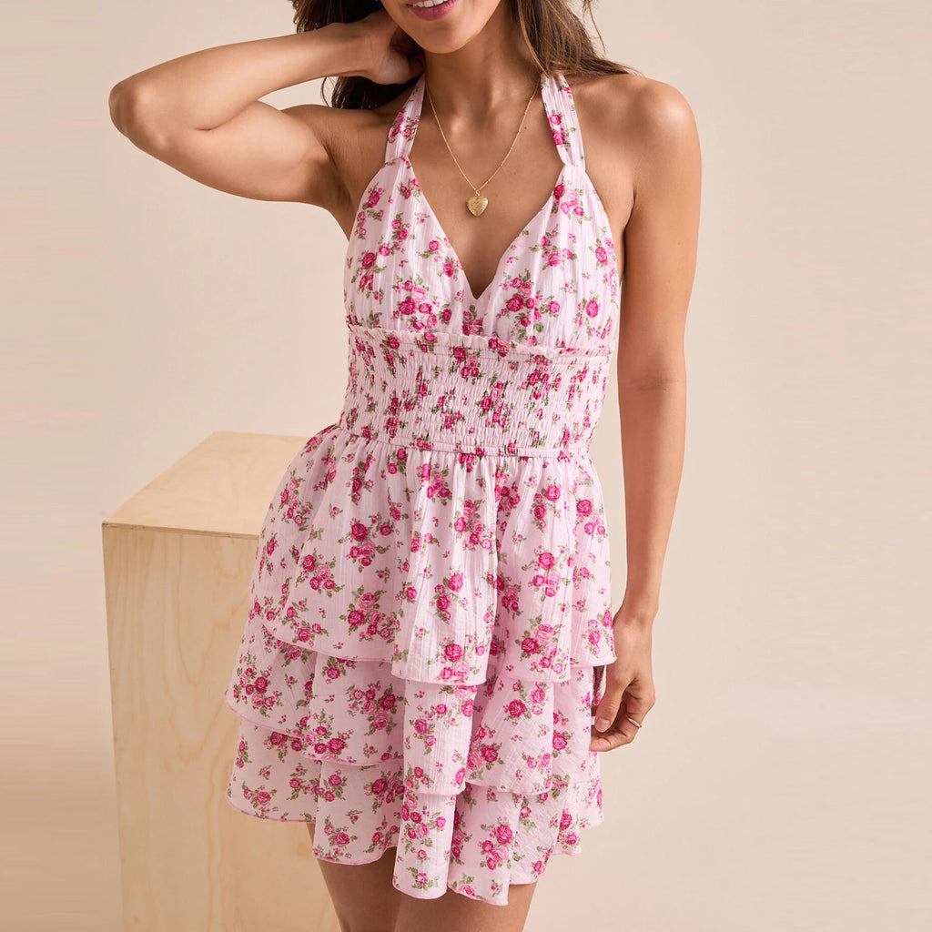 Floral Halter Ruffled Smocked Mini Dress – Sweet, Breezy & Chic