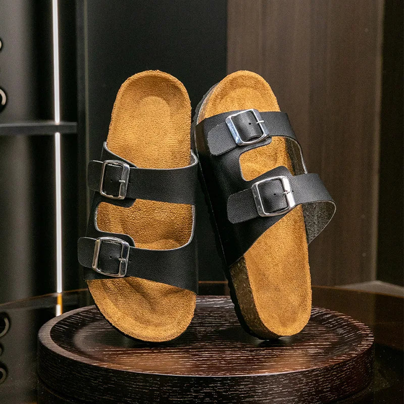 Women's Classic Cork Sandals with Adjustable Buckles – Summer Comfort Slides-HighTouch