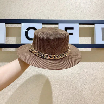 Adjustable Flat‑Top Yellow Straw Fedora