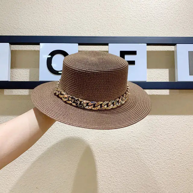 Adjustable Flat‑Top Yellow Straw Fedora-HighTouch