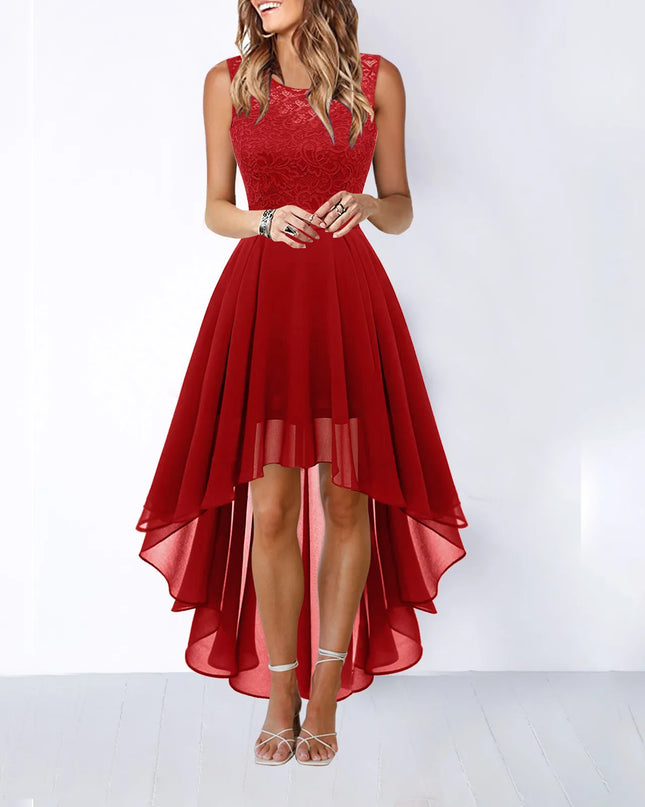 Vintage Floral Lace Irregular-Hem Cocktail & Bridesmaid Dress