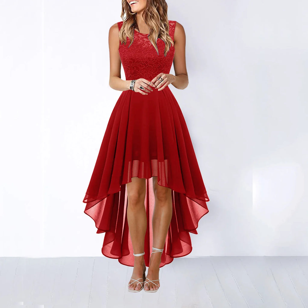 Vintage Floral Lace Irregular-Hem Cocktail & Bridesmaid Dress-HighTouch