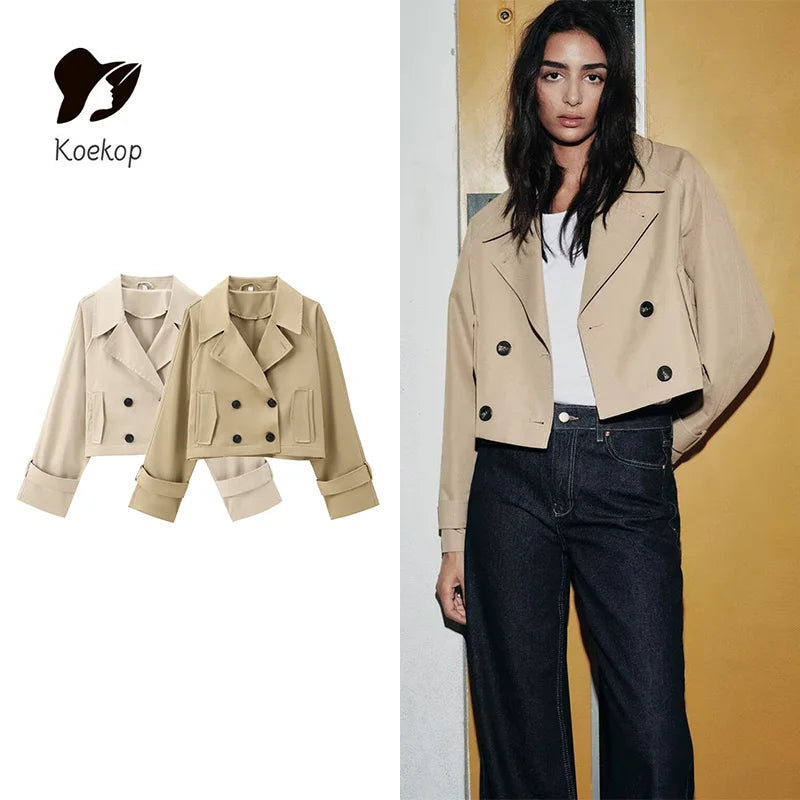 Koekop Women’s Short Solid‑Color Trench Coat