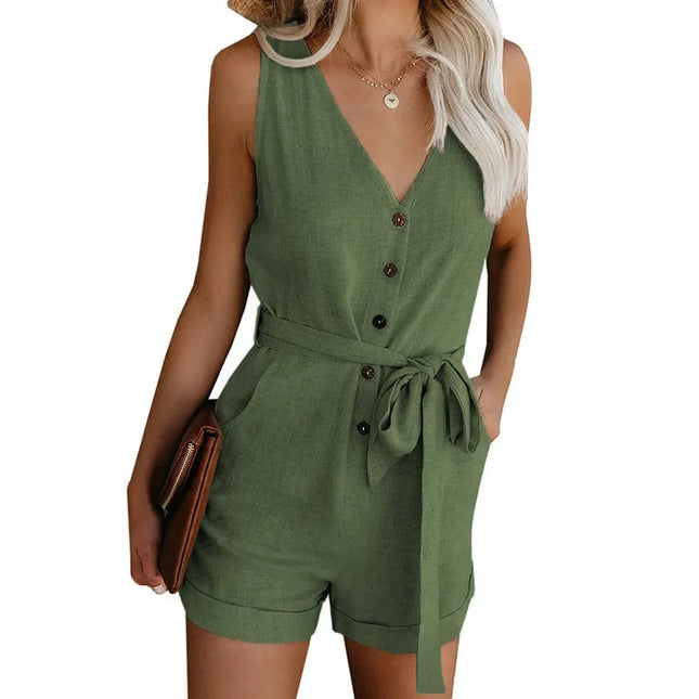 Monochrome V‑Neck Jumpsuit with Tailored Shorts