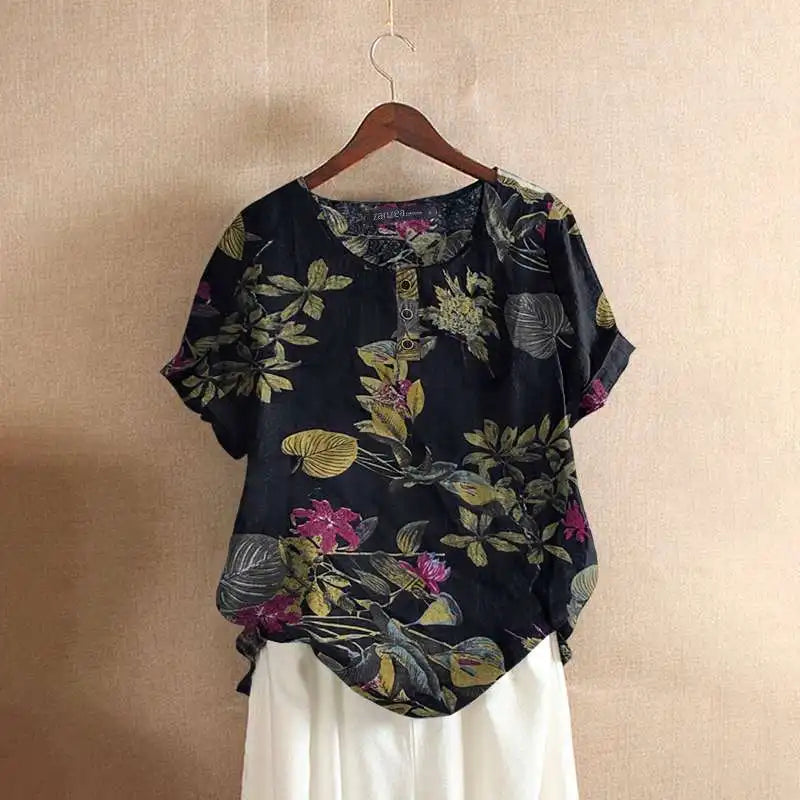 ZANZEA Floral Cotton Tunic – Summer Casual Caftan Top-HighTouch