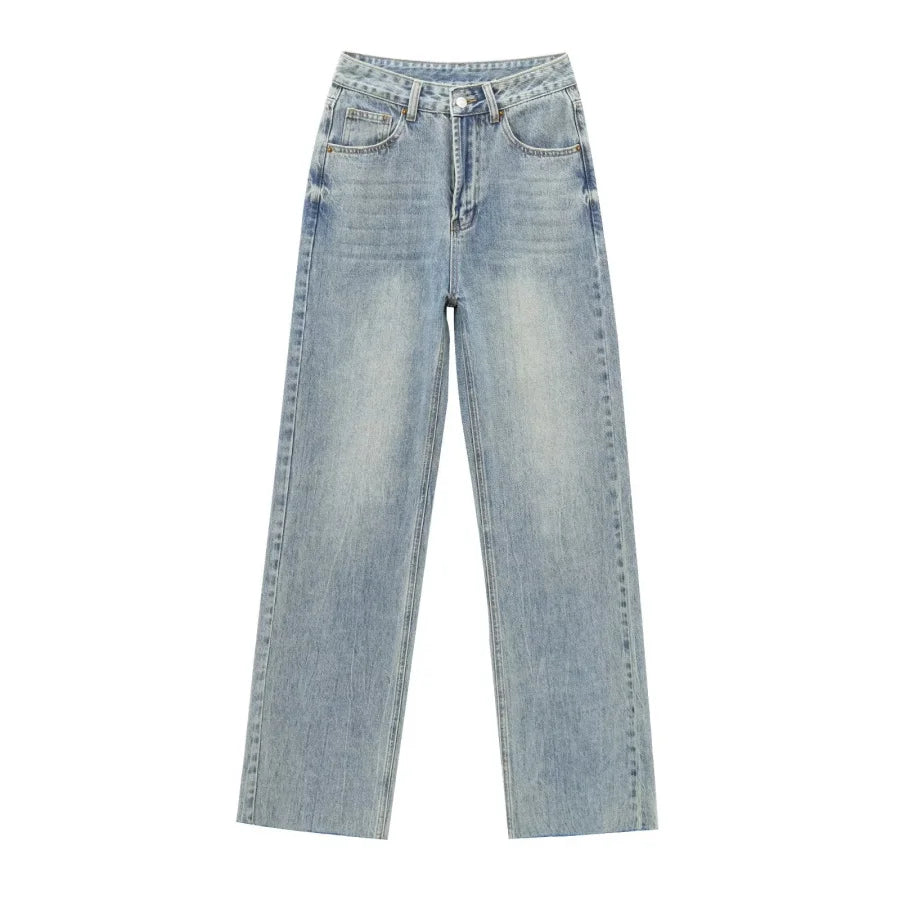 Women’s Wide-Leg High-Waist Jeans Casual Denim Pants-HighTouch