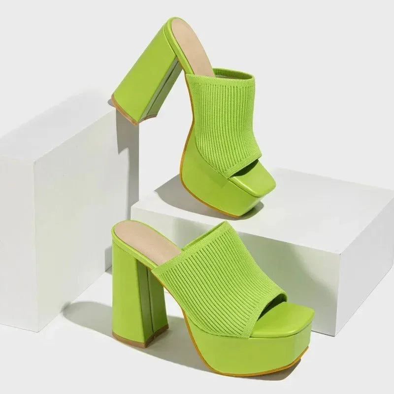 Women's Platform Block Heels – Stretch Knit 6.5cm Lift