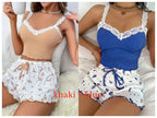 Women’s Pink Lace Patchwork Camisole & Shorts Pajama Set – Sexy Lounge Sleepwear-HighTouch