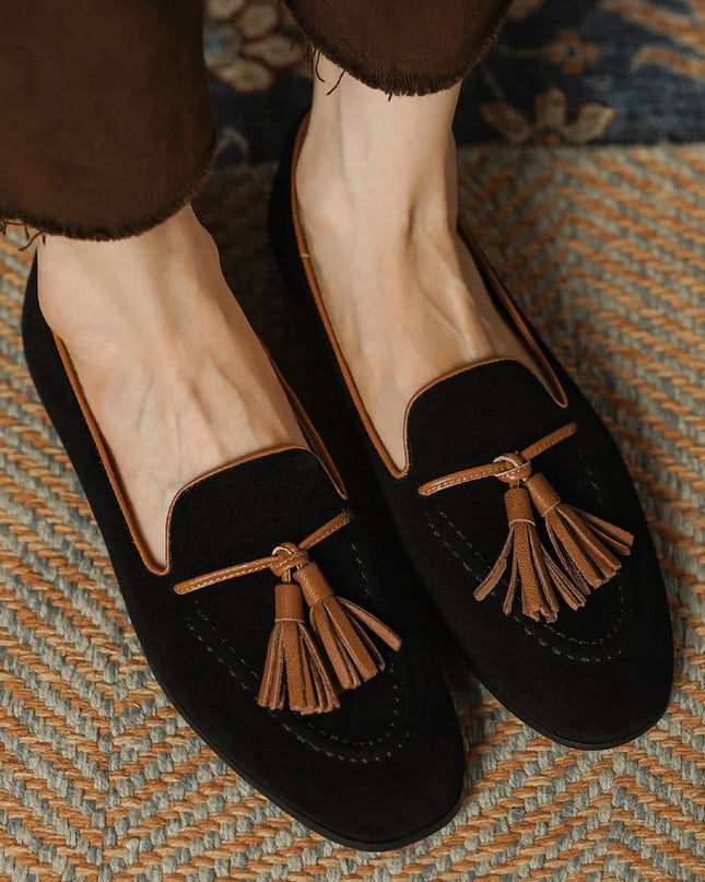 Women’s Natural Suede Fringe Moccasin Ballet Flats