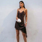 Women’s Satin Backless Mini Dress – Sexy Lace Slip Party Dress-HighTouch