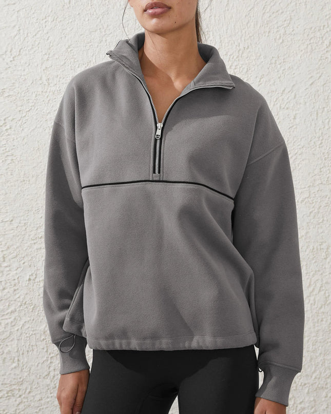 Colour-Block Half-Zip Pullover Sweatshirt – Loose Streetwear Long Sleeve