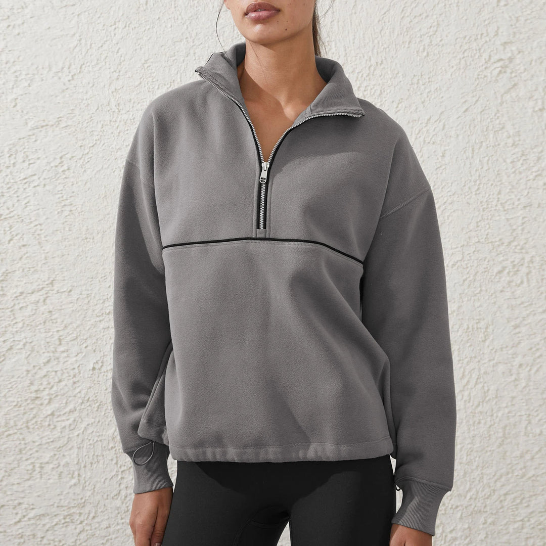 Colour-Block Half-Zip Pullover Sweatshirt – Loose Streetwear Long Sleeve-HighTouch