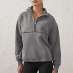 Colour-Block Half-Zip Pullover Sweatshirt – Loose Streetwear Long Sleeve-HighTouch