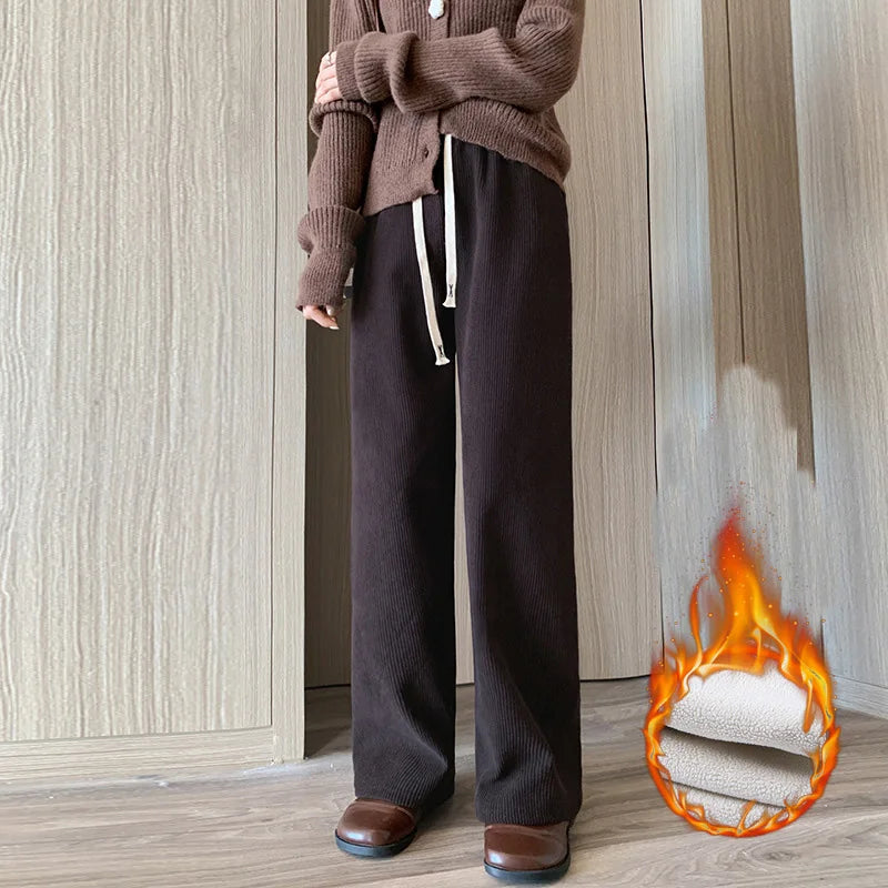 Women’s Fleece-Lined Wide-Leg Winter Trousers