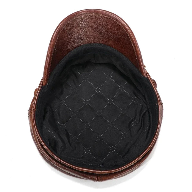 Luxury Genuine Leather Captain / Military Peaked Cap – Unisex Adjustable Black