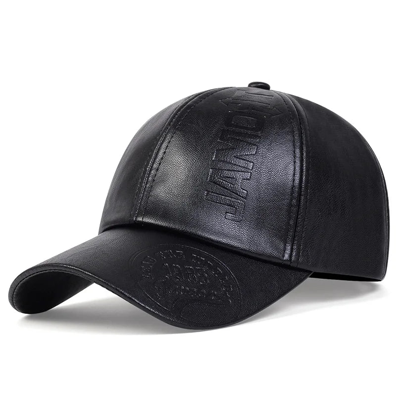 Vintage Cowhide Leather Baseball Cap – Unisex Adjustable Military Style-HighTouch