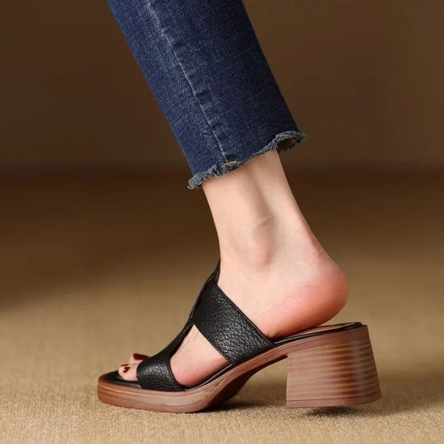 Handmade Vintage Square-Toe Tuck-Strap Sandals