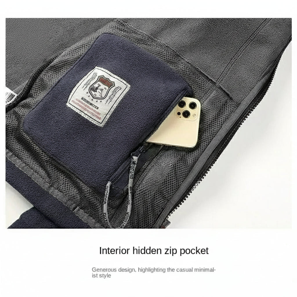 Men’s Thick Fleece Winter Jacket – Double-Pocket Hiking & Ski Outerwear-HighTouch