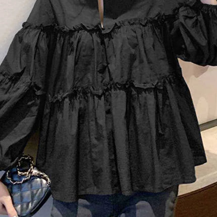 Zanzea Elegant Puff Sleeve Ruffle Blouse – Women’s Tunic Shirt
