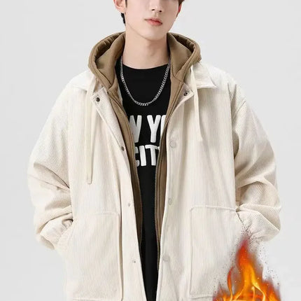 Unisex Oversized Corduroy Hoodie Jacket – Textured Winter Streetwear