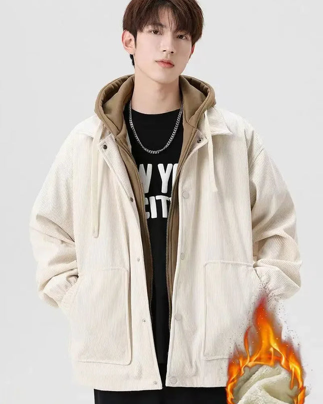 Unisex Oversized Corduroy Hoodie Jacket – Textured Winter Streetwear