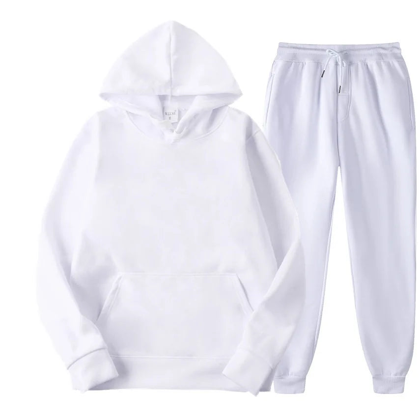 Men’s Solid Color Hoodie & Jogger Tracksuit Set-HighTouch