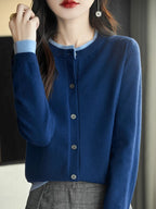 Spring Knit Patchwork Cardigan Lightweight O‑Neck Long Sleeve Sweater for Women-HighTouch