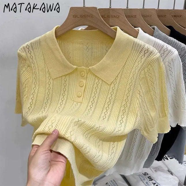 Matakawa Hollow Knit Tee – Korean Summer Elegance